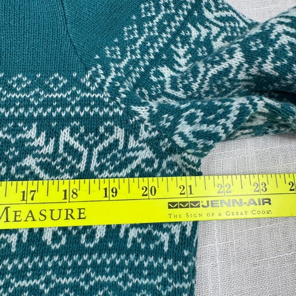 Christopher Bank Women L Teal Snowflake Fair Isle Pullover Sweater Nordic Scandi - Picture 6 of 9